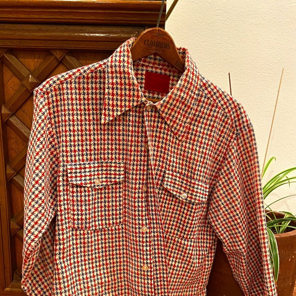 Kings Road Vintage Houndstooth Red Cotton Shirt, Size M
